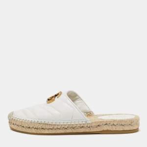 Gucci White Leather GG Marmont Espadrille Mules Size 35.5