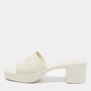 Gucci White Rubber Block Heel Slide Sandals Size 35
