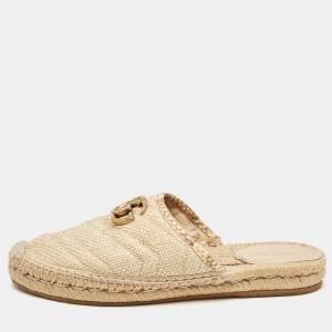 Pre Owned Gucci Beige Matelasse Raffia GG Marmont Espadrille Mules Size 37