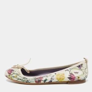 Gucci Multicolor Leather Flora Print Bow Ballet Flats Size 37.5