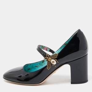 Pre Owned Gucci Black Patent Leather Lois Bee Mary Jane Pumps Size 37