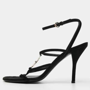 Gucci Black Suede GG Interlocking Cage Sandals Size 38.5