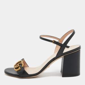 Gucci Black Leather GG Marmont Ankle Wrap Sandals Size 38