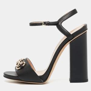 Gucci Black Leather GG Marmont Ankle Strap Sandals Size 36