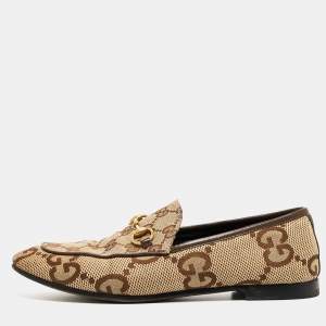 Pre Owned Gucci Beige Jumbo GG Canvas Jordaan Loafers Size 36.5