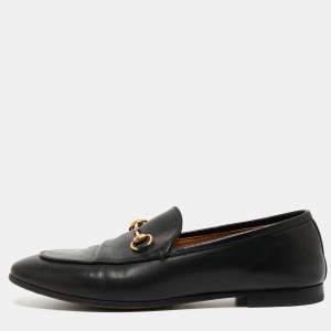Gucci Black Leather Jordaan Loafers Size 38.5