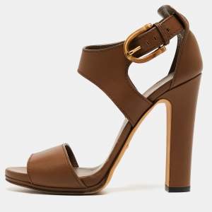 Gucci Brown Leather Bamboo Buckle Ankle Strap Sandals Size 40