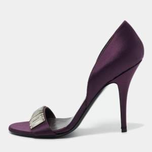 Gucci Purple Satin Crystal Embellished Sandals Size 40