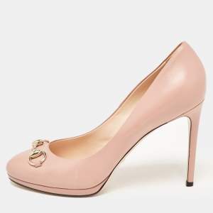 Pre Owned Gucci Pink Leather Horsebit Platform Pumps Size 40