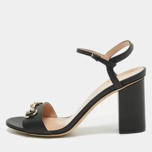 Gucci Black Leather Horsebit Ankle Strap Sandals Size 40
