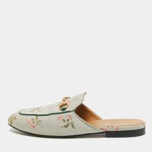 Gucci Grey Canvas Princetown Mules Size 40.5