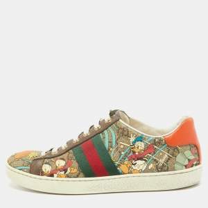 Gucci Multicolor Leather and Canvas Graphic Print Ace Sneakers Size 37