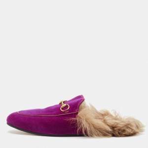 Gucci Purple Velvet and Fur Princetown Mules Size 39