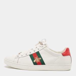 Gucci  White Leather and Python Ace  Low Top Sneakers Size 39