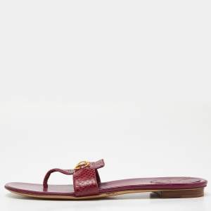 Gucci Pink Watersnake Leather Horsebit Thong Flat Sandals Size 41