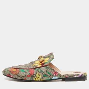 Gucci Multicolor Floral Print GG Supreme Canvas Princetown Flat Mules Size 38