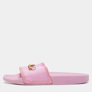 Pre Owned Gucci Purple Perforated Leather Horsebit Slides Size 39