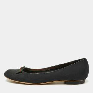 Gucci Black GG Canvas Web Bow Ballet Flats Size 40.5