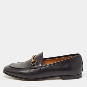 Gucci Black Leather Jordaan Loafers Size 36