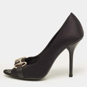 Gucci Black Satin Hollywood Peep Toe Pumps Size 36