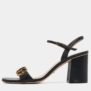 Gucci Black Leather GG Marmont Black Heel Ankle Strap Sandals Size 39