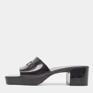 Gucci Black Rubber Logo Embossed Platform Slide Sandals Size 38