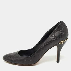 Pre Owned Gucci Black Guccissima Leather Horsebit Pumps Size 39