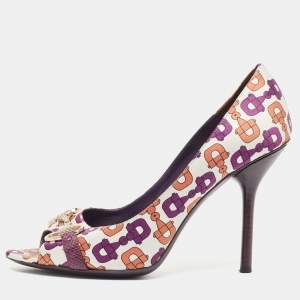 Gucci Multicolor Satin Horsebit Peep Toe Pumps Size 38.5