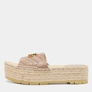 Gucci Beige Matelasse GG Marmont Espadrille Platform Slides Size 40.5