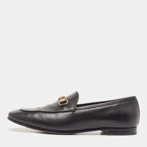 Gucci Black Leather Jordaan Loafers Size 39