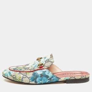 Gucci Multicolor GG Floral Coated Canvas Princetown Horsebit Mules Size 38