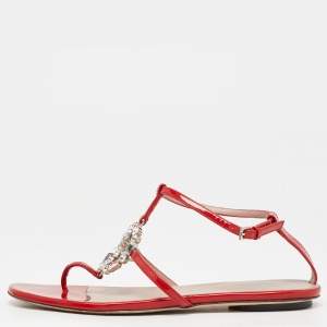 Gucci Red Patent GG Interlocking Crystal Embellished Ankle Strap Size 36 