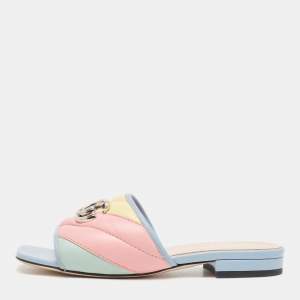 Gucci Multicolor Matelassé Leather GG Marmont Flat Slides Size 35