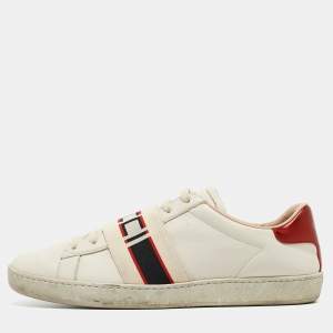 Gucci Off White/Red Leather Ace Stripe Sneakers Size 39