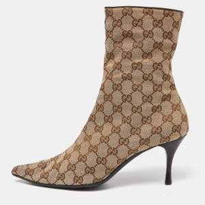 Gucci Beige/Brown GG Canvas Ankle Booties Size 40.5