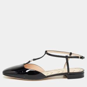 Pre Owned Gucci Black Patent Leather Double G Ballet Flats Size 41