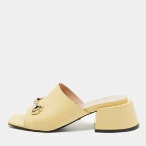 Gucci Yellow Patent Leather Lexi Slide Sandals Size 36