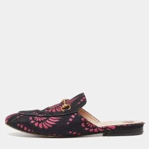 Gucci Black/Pink Printed Fabric Princetown Flat Mules Size 40