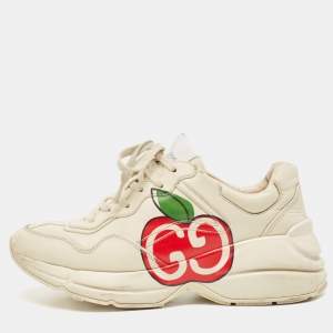 Gucci Cream Leather GG Apple Rhyton Sneakers Size 39