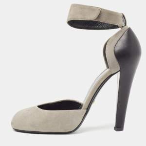 Gucci Grey/Black Suede Leather Ankle Cuff Pumps Size 37
