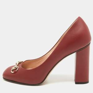 Gucci Burgundy Leather Horsebit Pumps Size 39.5