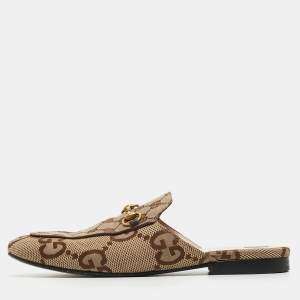 Gucci Beige/Brown GG Canvas Princetown Flat Mules Size 39