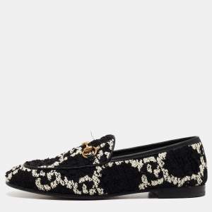 Gucci Black/White GG Tweed Jordaan Loafers Size 36.5