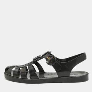 Gucci Black Rubber GG Strappy Flat Sandals Size 40