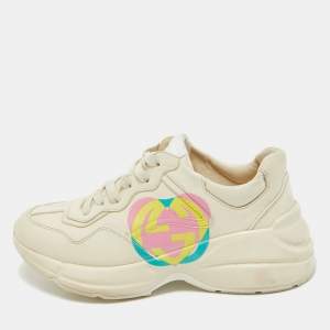 Gucci Cream Leather GG Heart Rhyton Sneakers Size 38