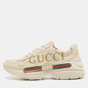 Gucci Cream Leather Vintage Logo Rhyton Sneakers Size 40.5
