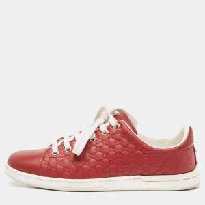 Gucci Red Microguccissima Leather Low Top Sneakers Size 35