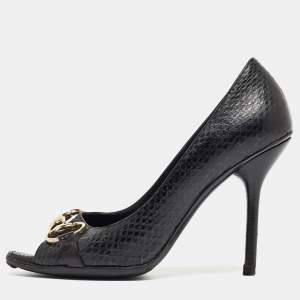 Gucci Black Python Horsebit Open Toe Pumps 38.5