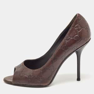 Gucci Brown Leather Peep Toe Pumps Size 37