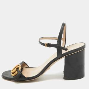 Pre Owned Gucci Black Leather GG Marmont Ankle Strap Sandals Size 37.5